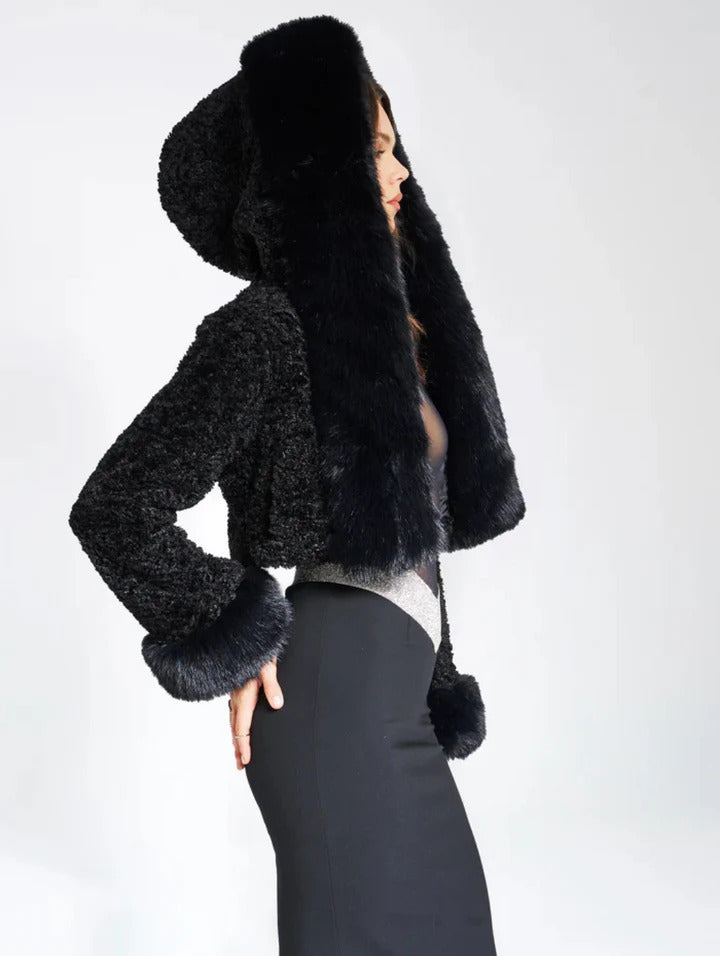 ELLIE FAUX FUR COAT - BLACK